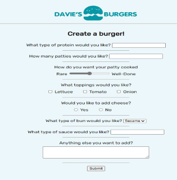 Davie's Menu